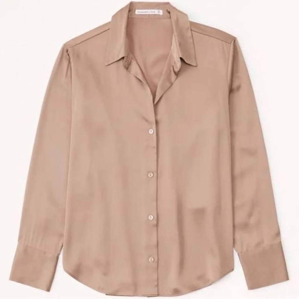 Abercrombie Long-Sleeve Satin Button-Up Shirt